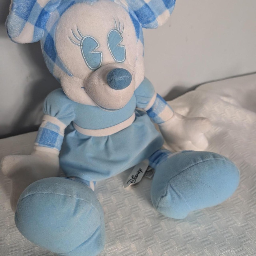 Disney Minnie Mouse blue and white checkered plush toy